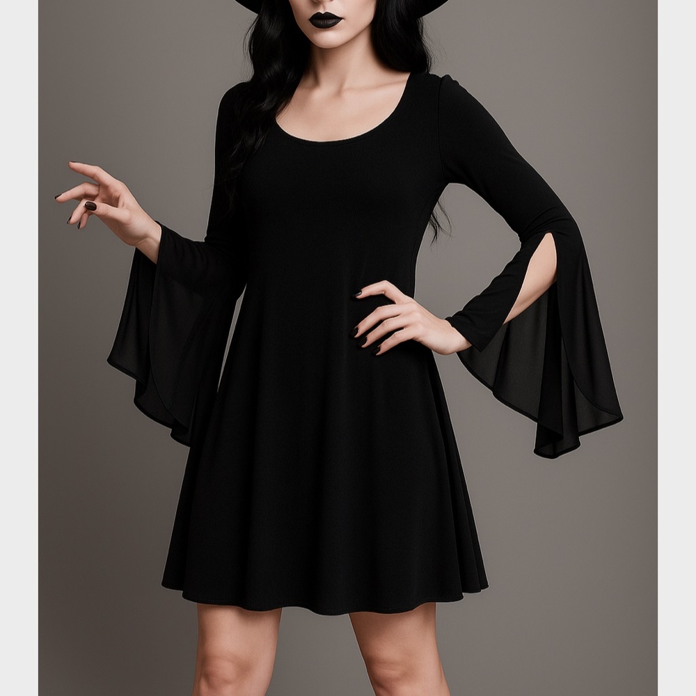 MSK Black Flared Midi Dress with Bell Sleeves